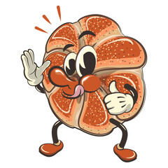 vector isolated clip art illustration of cute bagel rolls mascot giving a thumbs up, work of handmade