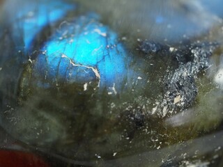 Close Up Macro of Labradorite with blue rainbow inclusion