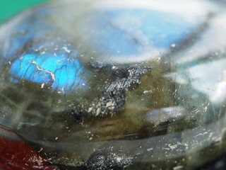 Close Up Macro of Labradorite with blue rainbow inclusion