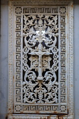 close up ancient weathered wrought metal  ornaments 