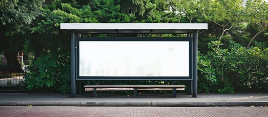 Obraz premium A bench in a park positioned in front of a large screen, possibly for advertising.