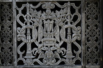 close up ancient weathered wrought metal  ornaments 
