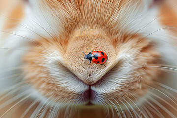 rabbit nose  with a ladybug , close up