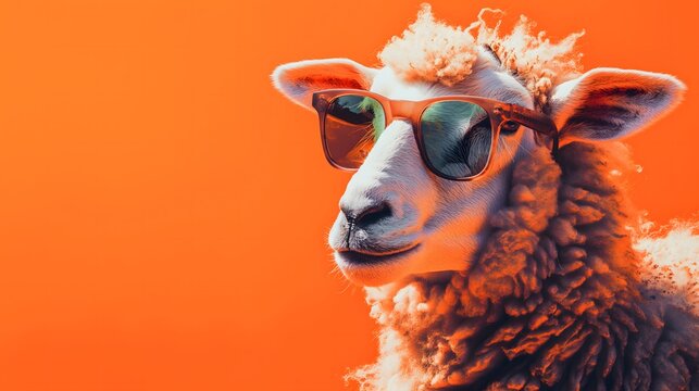 Cooles Schaf mit Sonnenbrille, Hintergrund orange