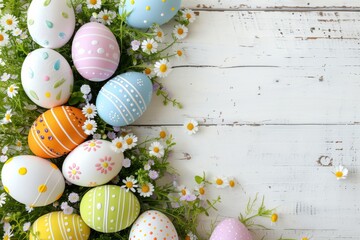 Happy Easter Eggs Basket viburnums. Bunny hopping in flower Colorful designs decoration. Adorable hare 3d Confirmation Card rabbit illustration. Holy week easter hunt egg relay card turquoise haze