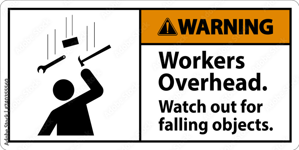 Wall mural Warning Falling Debris Sign, Workers Overhead Falling Objects