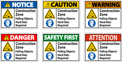 Danger Sign, Construction Zone, Falling Objects Hard Hats Required