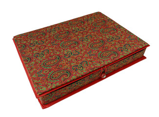 Vintage book gift box with Persian fabric pattern on transparent PNG background