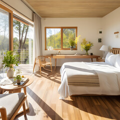 Tranquil Bedroom with Natural Touches and Warm Ambiance