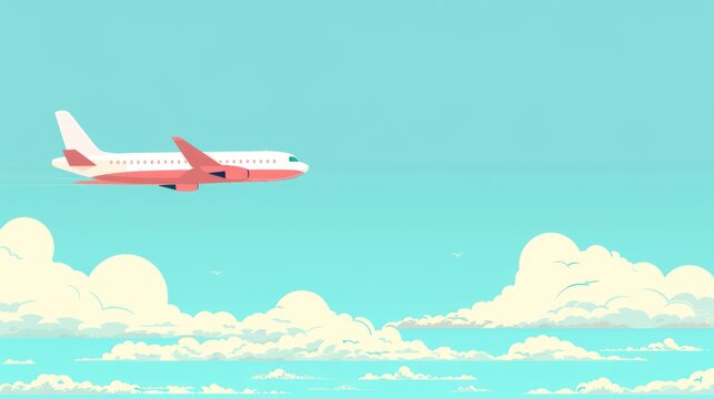illustration of a vintage sky poster background with a flying passenger airplane