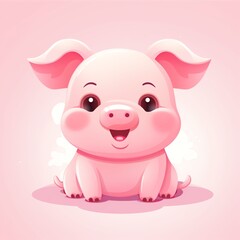 Obraz na płótnie Canvas a mascot of a baby pink pig,simple vector,cute,cartoon , kawaii pig, happy mood 