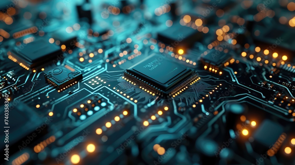 Poster background in the form of a microchip board. ai generative.
