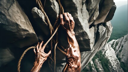 A person climbing a steep hill, their body outlined against the bright daylight, sweat glistening on their back.