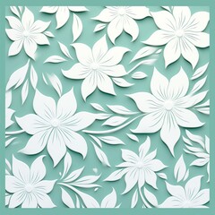 Fototapeta na wymiar White flower pattern on pale mint green background