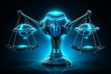 Glowing blue libra zodiac sign symbol shining vibrantly against a crisp white background