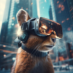 Cute Squirrel with sci fi vr glasses - obrazy, fototapety, plakaty