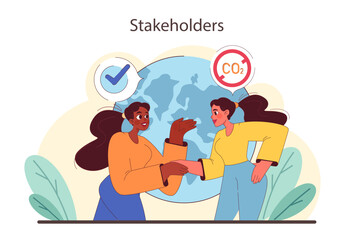 Stakeholders unite for climate health. Dynamic partnership reducing carbon footprint.