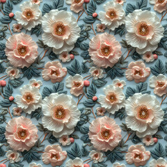 Fabrics embroidered seamless patterns of vintage peony pastel color for background, various creative lovers fabric printing,scrapbooking, crafts, diy.[A-0007]