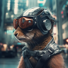 Cute Squirrel with sci fi vr glasses - obrazy, fototapety, plakaty