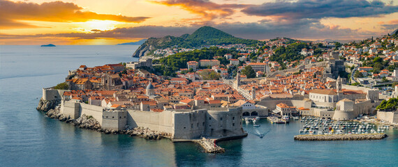 Dubrovnik, Croatia Old Town Fortress and Adriatic Sea at Sunrise - 740359379