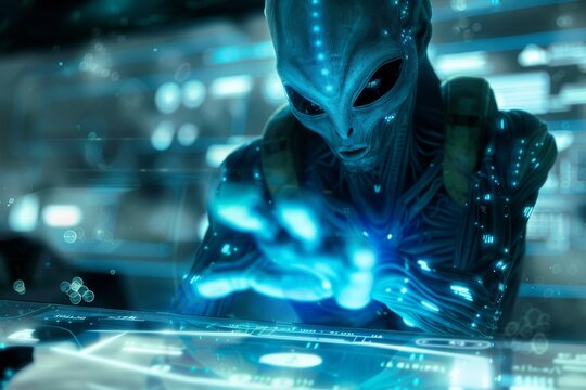 Technological advanced extraterrestrial using digital interface.