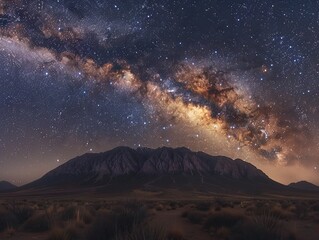 The starry night sky above the desert mountain serves as a poignant testament to the universe's beauty and mystery