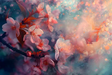 Foto op Plexiglas Kirschblüten mit Tiefenschärfe, Verträumte Kirschblüten am Zweig © GreenOptix