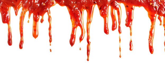 Sweet chili sauce dripping over white transparent background