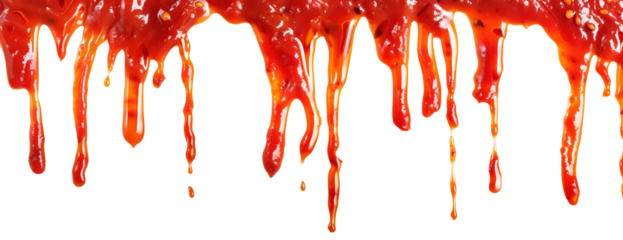 Sweet chili sauce dripping over white transparent background