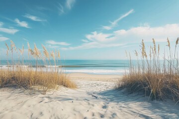 Deserted beach with dry plants
