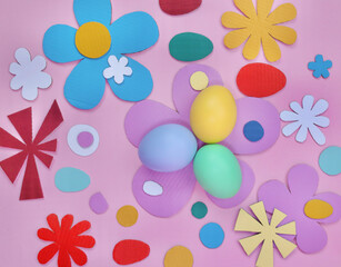 Easter eggs on colorful background 