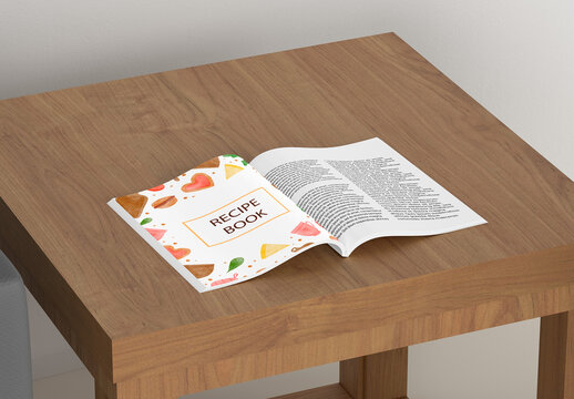 Magazine on a Wooden Table Mockup