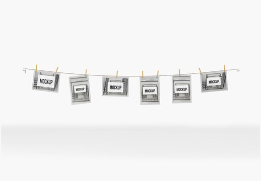 Ribbon Hung Pictures Mockup 