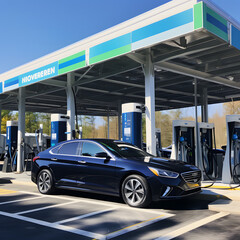 "Busy Gas Station with Multifaceted Vehicle Services"