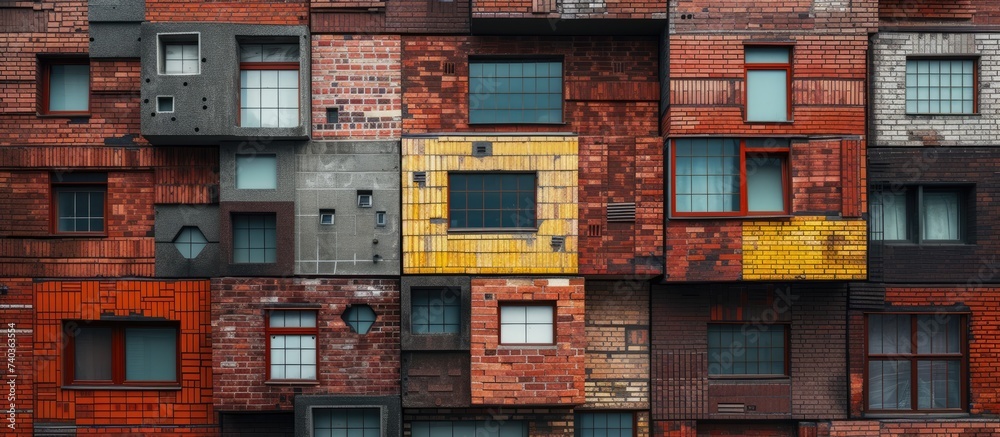 Poster this photo showcases a very tall building featuring numerous windows, with a captivating display of 