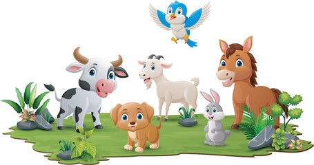 Naklejka premium Cute farm animals cartoon in the jungle