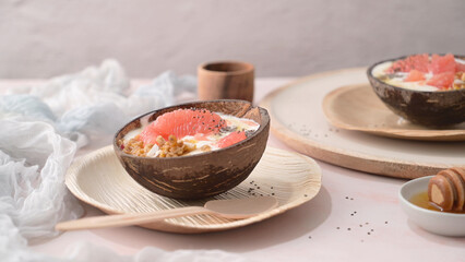 Yogurt with grapefruit, granola, chia and honey