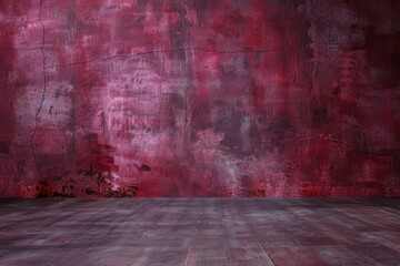 Empty Room With Red Wall and Wooden Floor. Generative AI