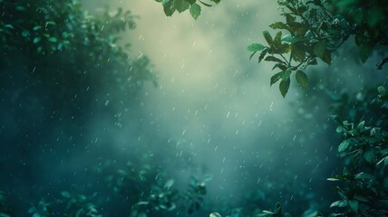 Mystical forest ambiance with raindrops and mist for a moody nature backdrop