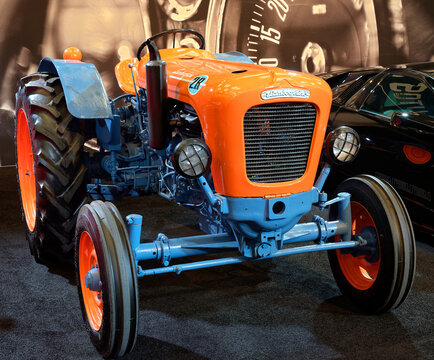 TORONTO-FEBRUARY 15, 2024: 1964 Lamborghini 2R tractor with 3-cylinder and 39hp at the 2024 Canadian International Auto Show in Toronto.