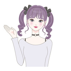 右手で案内する女の子