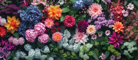 Fototapeta na wymiar Beautiful assortment of colorful flowers blooming in a vibrant garden