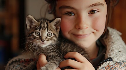 Cute little girl with kitten