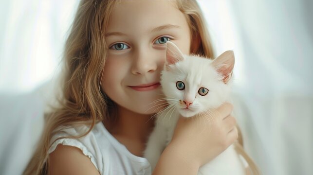 Cute little girl with kitten