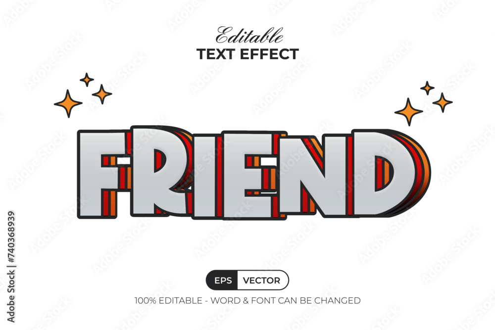 Poster friend text effect pop layered color style theme. editable text effect.
