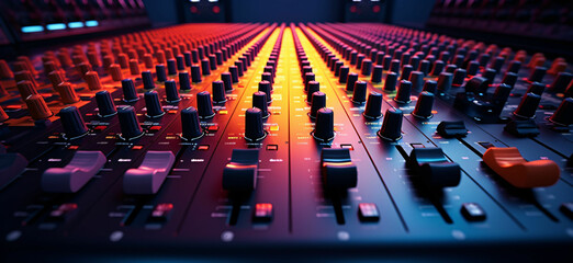 audio mixer sound board inside a recording studio, Equalizer of mixing console