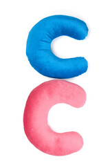 Naklejka premium Pink and blue travel pillows isolated on white, top view