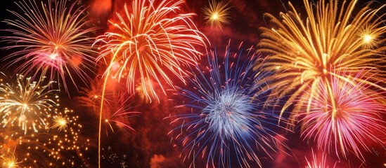 Fototapeta premium Sparkling fireworks illuminate the night sky in a vibrant celebration of the new year
