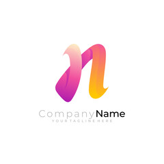Simple letter N icon business, 3d colorful style, N logos