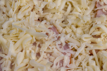 pizza dough with cheese and meat